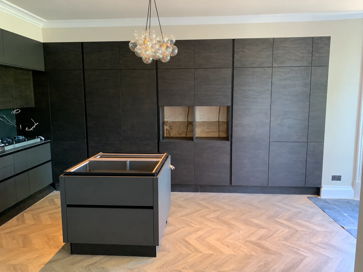 Herringbone flooring installation